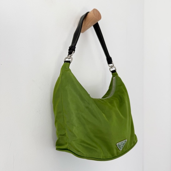 Vintage Prada Y2K Chartreuse Olive Green Nylon Tessuto Shoulder Bag *RARE* - Picture 3 of 10